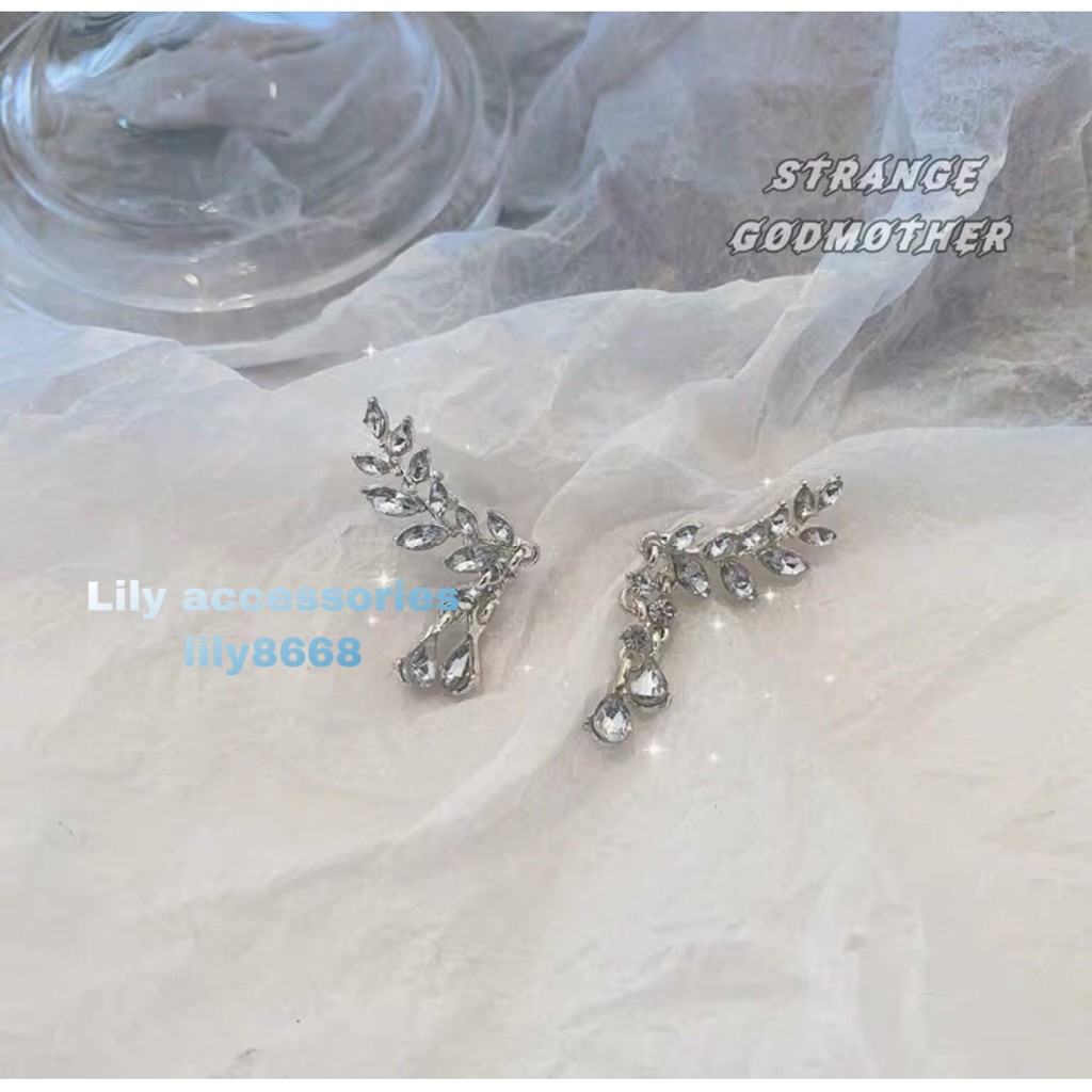 khuyên tai bông tai đính đá kiểu dáng cành lá phong cách