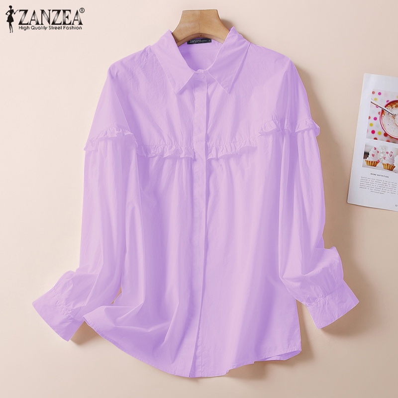 Zanzea Áo Sơ Mi Dài Tay Phối Bèo Thiết Kế Đơn Giản Thời Trang Cho Nữ