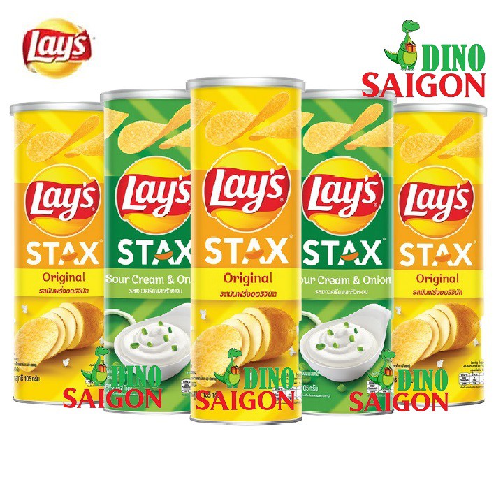 Combo 5 Hộp Bánh Snack Khoai Tây Lay's Stax Thái Lan 105g Gồm 3 Vị Tự Nhiên Và 2 Vị Kem Chua Hành