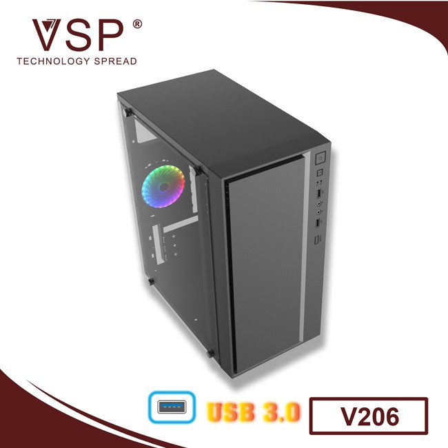 VỎ NGUỒN MÁY TÍNH VSP Case V206 (mATX) Có Sẵn LED RGB/USB 3.0