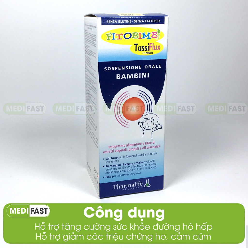 Siro giảm ho, đau họng, cảm cúm - Fitobimbi TussiFlux Junior  chai 200ml, siro Bimbi tăng sức đề kháng cho bé từ 1 tuổi