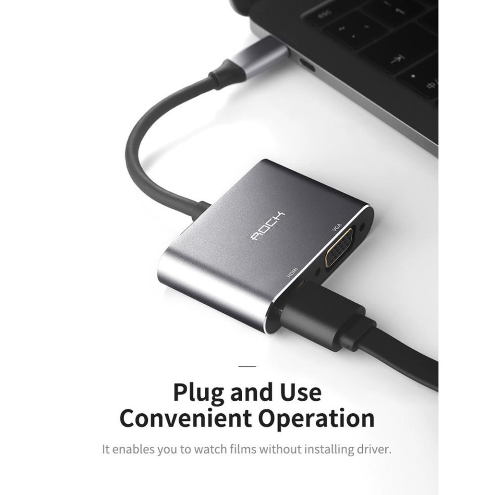Cáp USB-C to HDMI+VGA Converter Rock - Hàng chính hãng