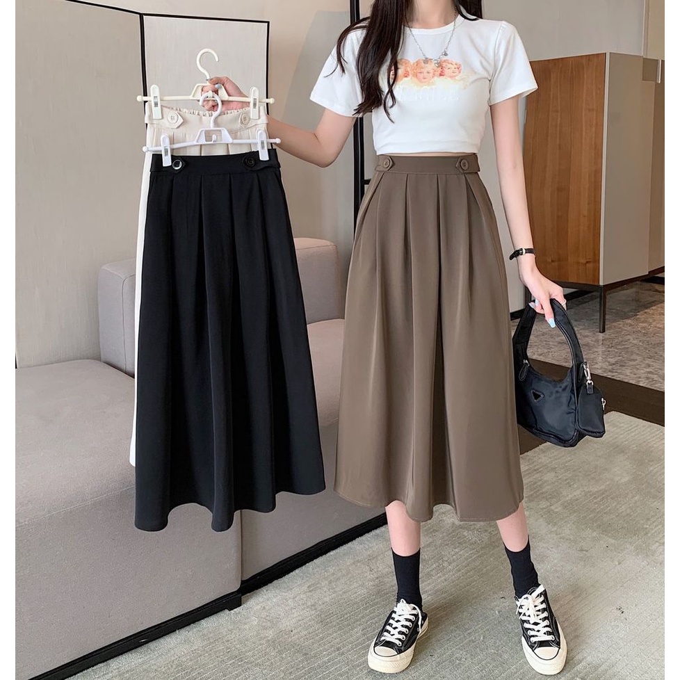 Chân Váy Chữ A Xếp Ly Lưng Cao Co Giãn Thời Trang Mới Cho Nữ