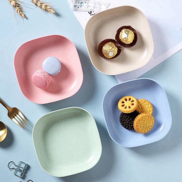 Set 8 đĩa nhựa lúa mạch màu Pastel xinh xắn đựng hoa quả trái cây bánh kẹo trang trí bàn ăn, Bộ 8 đĩa nhiều màu decor