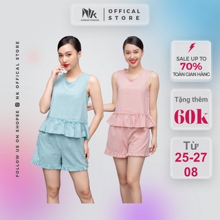 Bộ đồ mặc nhà nữ mùa hè đẹp thoáng mát chất liệu cao cấp nhập Hàn NK FASHION Dáng Đùi Áo Nhún Bèo, NKFBD2105035