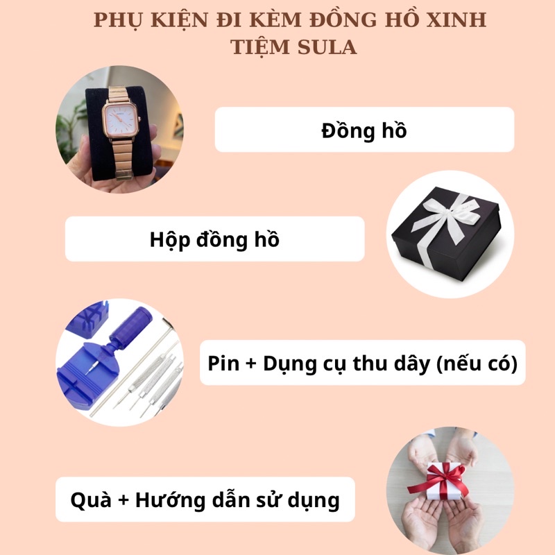 Đồng hồ nữ mặt vuông 26mm đẹp giá rẻ chính hãng dây kim loại chống nước 3ATM - SULANAI