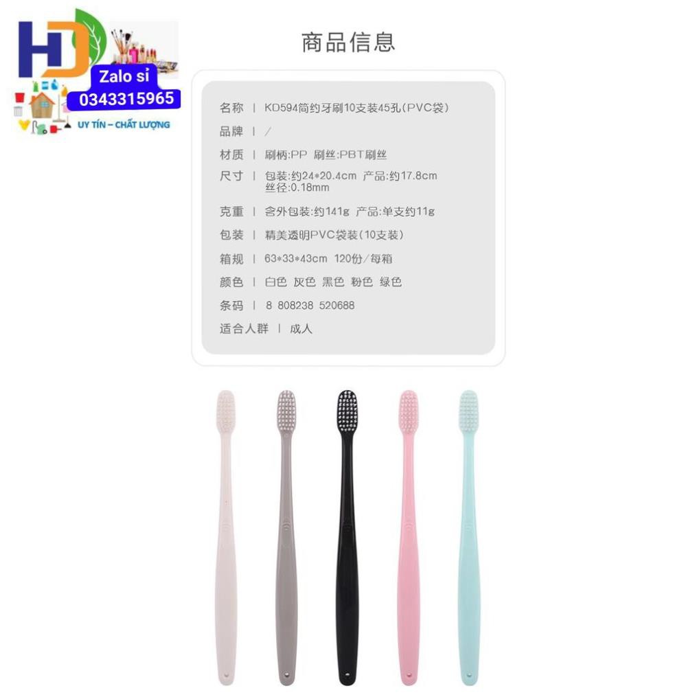 Set 10 Bàn Chải Đánh Răng Hàn Quốc Có Nắp Tặng Kèm Túi Zip Kháng Khuẩn
