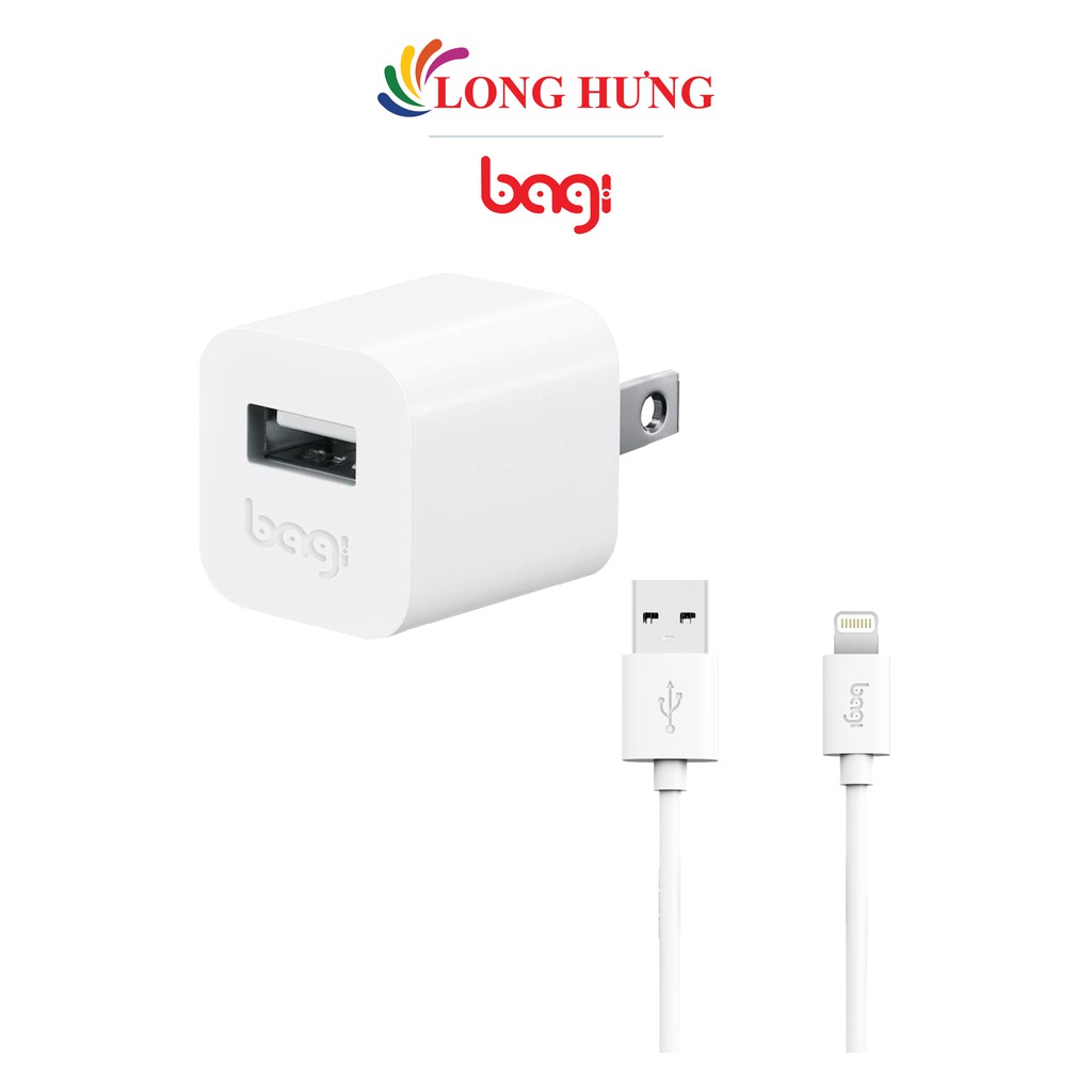 Cốc sạc Bagi 1A 1USB + Cáp Lightning 1m CB-I51/CB-I51Z - Hàng chính hãng