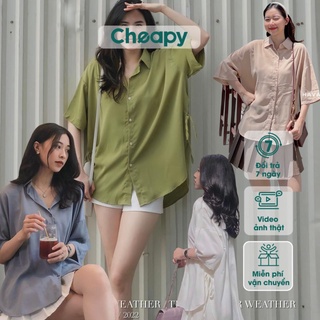 Áo sơ mi nữ tay ngắn Cheapy thắt nơ bên chất lụa tăm form rộng dáng suông ulzzang vintage kiểu Hàn Quốc C961