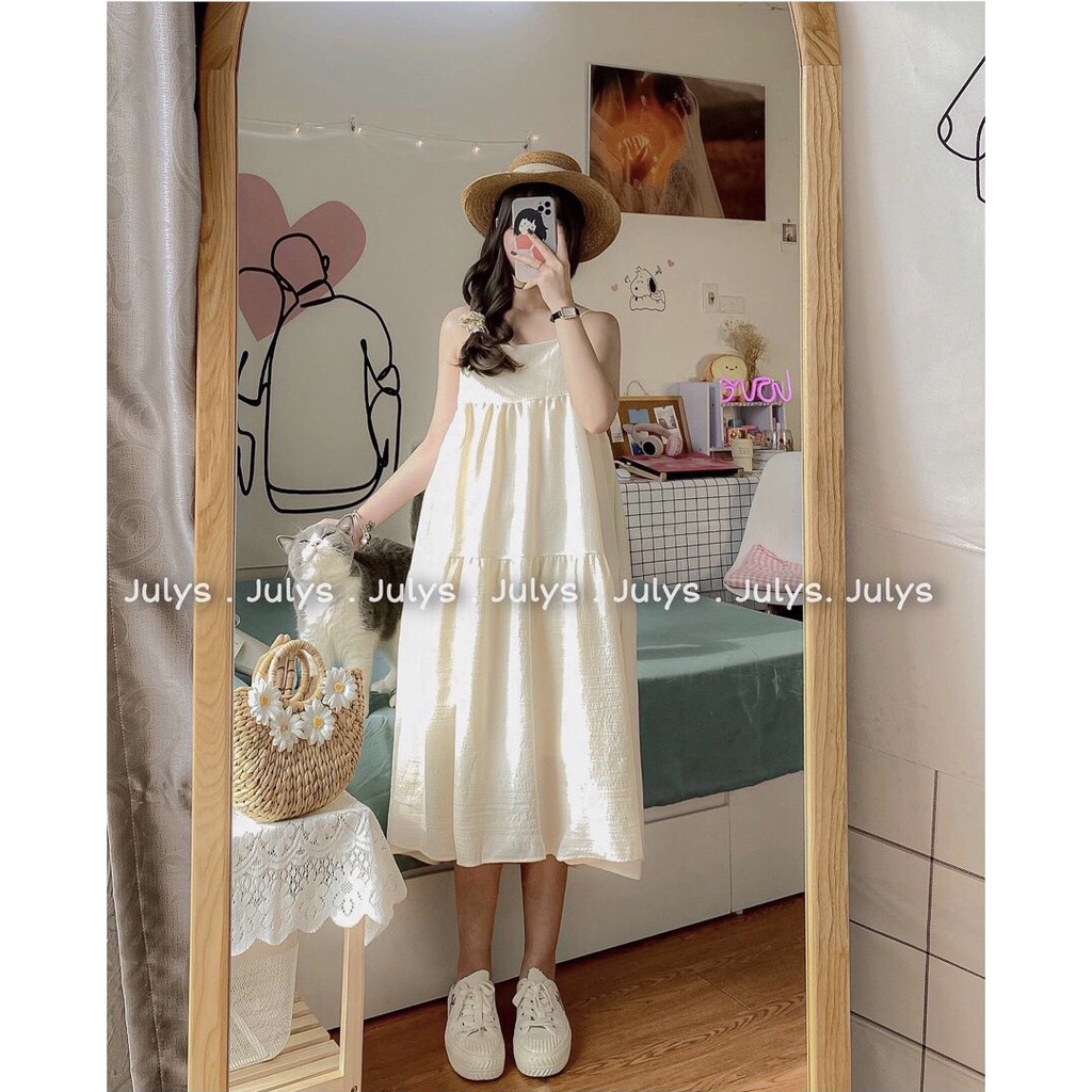 Váy đũi nhăn 2 dây , đầm 2 dây babydoll trơn mặc siêu xinh AD80