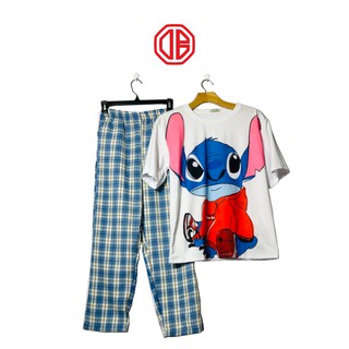 SET BỘ CARO-Quần caro xanh dương, áo thun hoạt hình_DB GU STORE