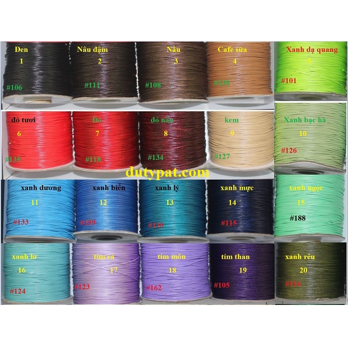 Bó 5-10m Dây sáp da , sáp bóng 1mm có 38 màu để chọn