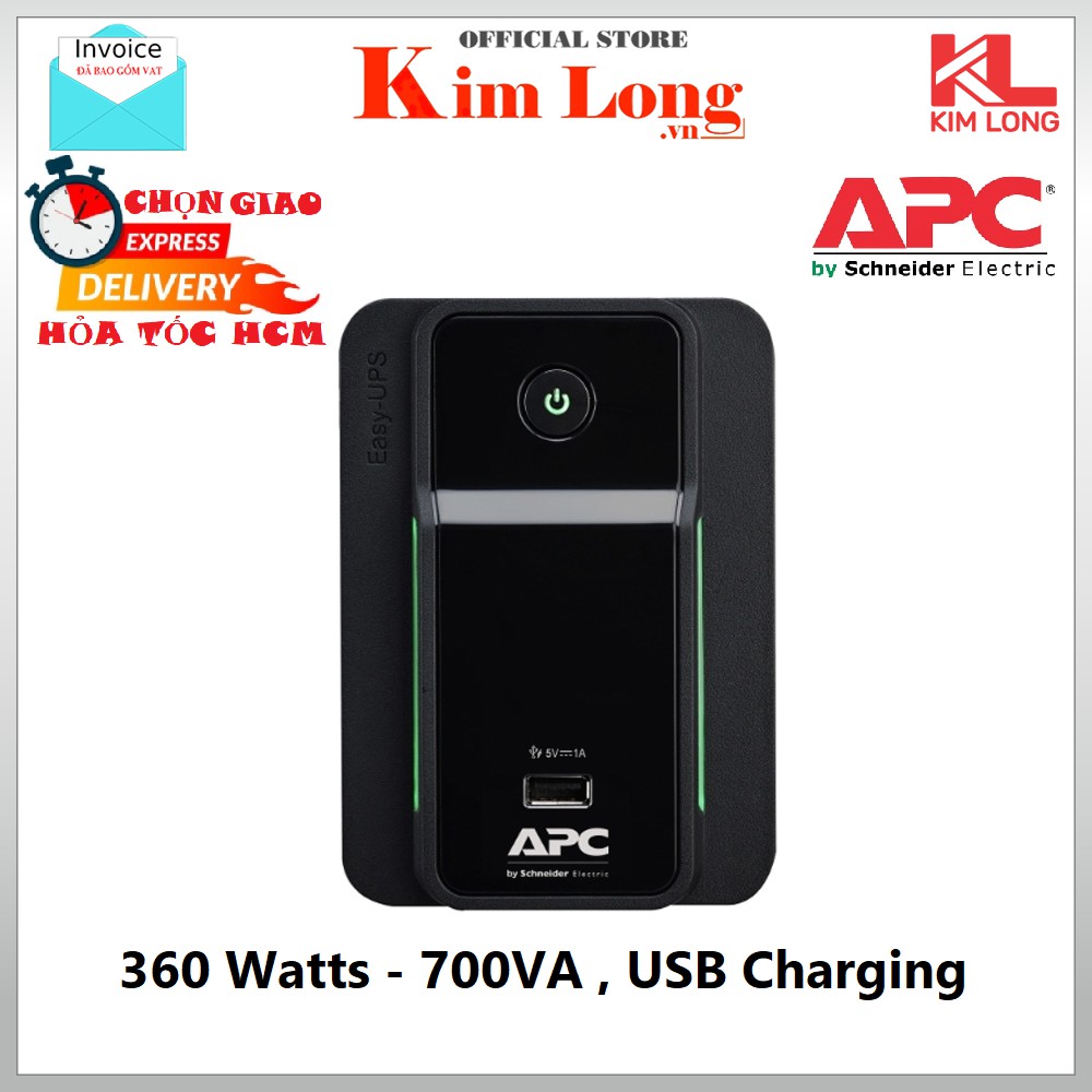 (Có Ắc Quy,BH 3 Năm) Bộ lưu điện UPS APC BVX700LUI-MS 360 Watts / 700VA , USB Charging - Chính hãng DIGIWORLD