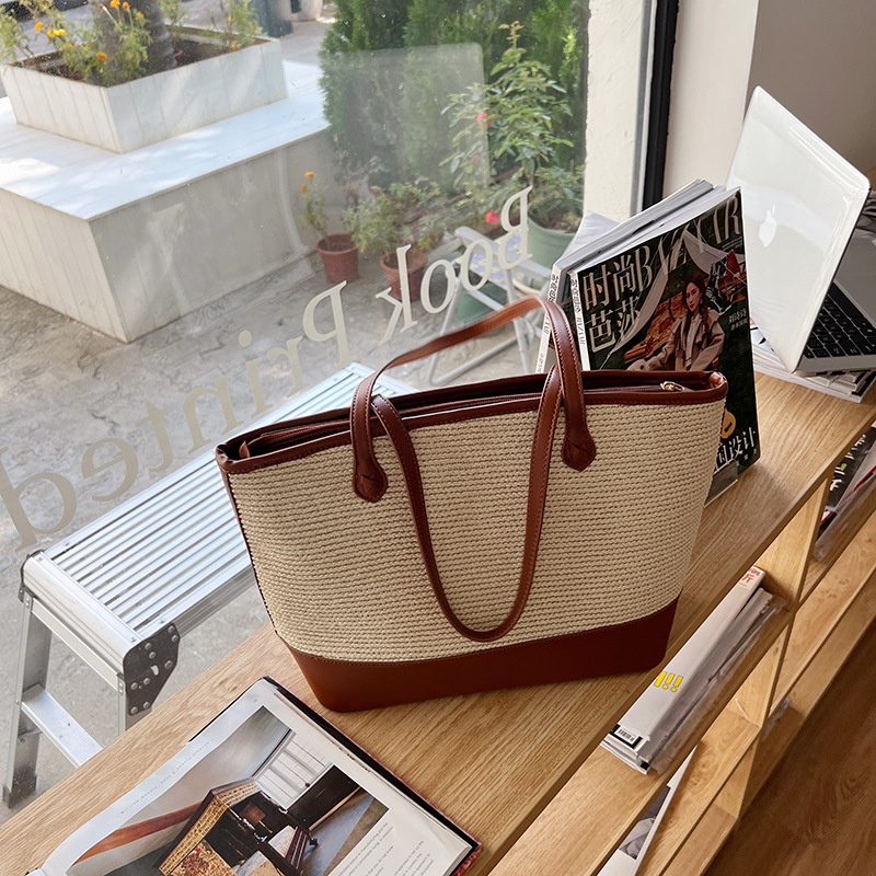 Túi rơm đeo vai IELGY sức chứa lớn phong cách cổ điển chất lượng cao cho nữ