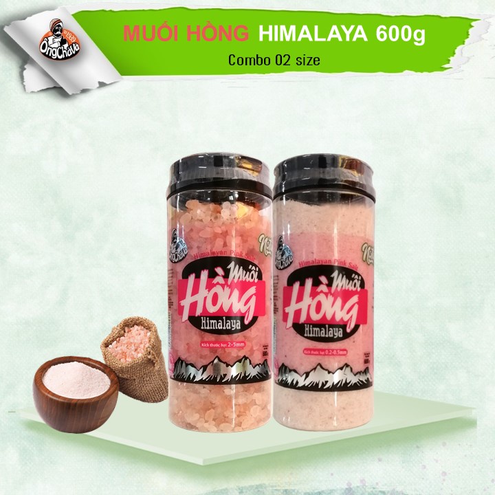 Combo : 1 Muối hồng Ông Chà Và Himalaya (2-5mm) + 1 Muối hồng Ông Chà Và Himalaya (0,2-0,5mm) - Hũ