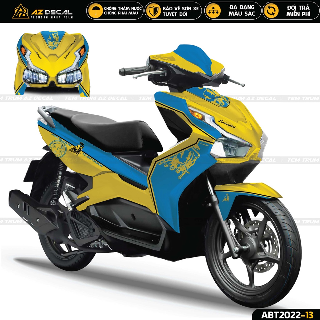 Tem Trùm Xe Air Blade Mẫu Lamborghini Đẹp | ABT2022-13 | Decal Xe AB AirBlade Cao Cấp, Bảo Vệ Sơn Xe