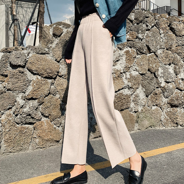 Quần Dài Ống Rộng Lưng Cao Màu Trơn Thời Trang Mùa Thu Cho Nữ