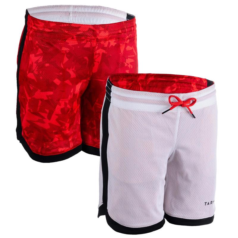 Quần short hai mặt chơi bóng rổ cho bé Decathlon TARMAK màu trắng đỏ size 6 Tuổi