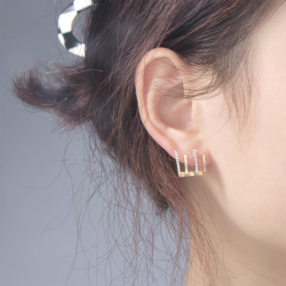 Khuyên Tai VANES1 Đính Đá Thanh Lịch Cho Nữ|Bông Tai Bốn Hàng Bốn Móng Thời Trang Nữ Tính
