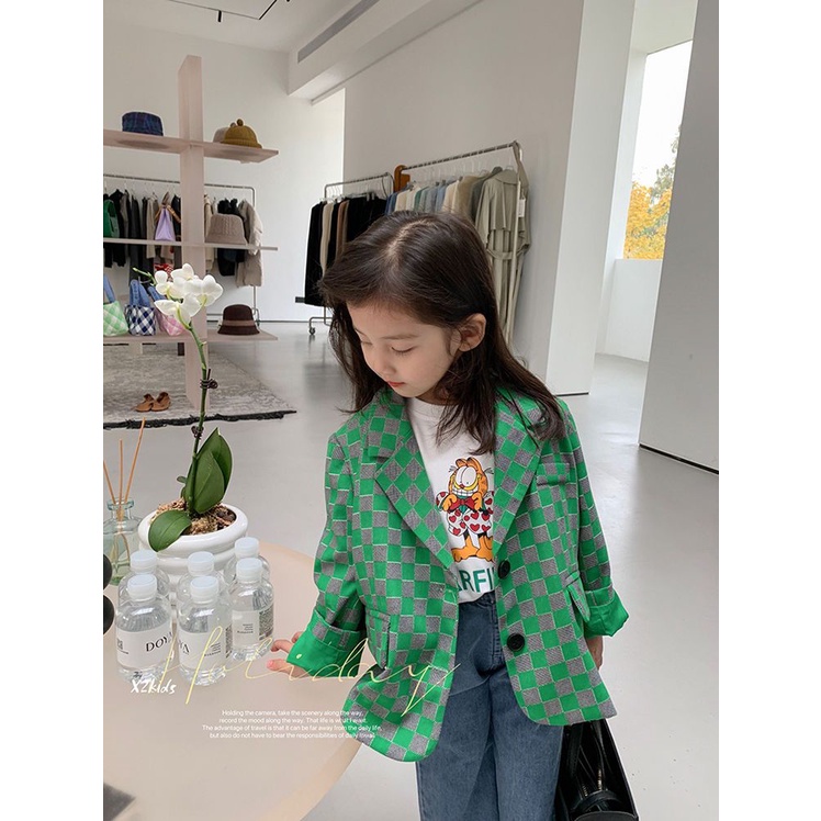 Áo Khoác Vest Tay Dài Họa Tiết Kẻ Sọc Màu Sắc Tương Phản Phong Cách Hàn Quốc Thời Trang Mùa Xuân 2022 Cho Bé Gái