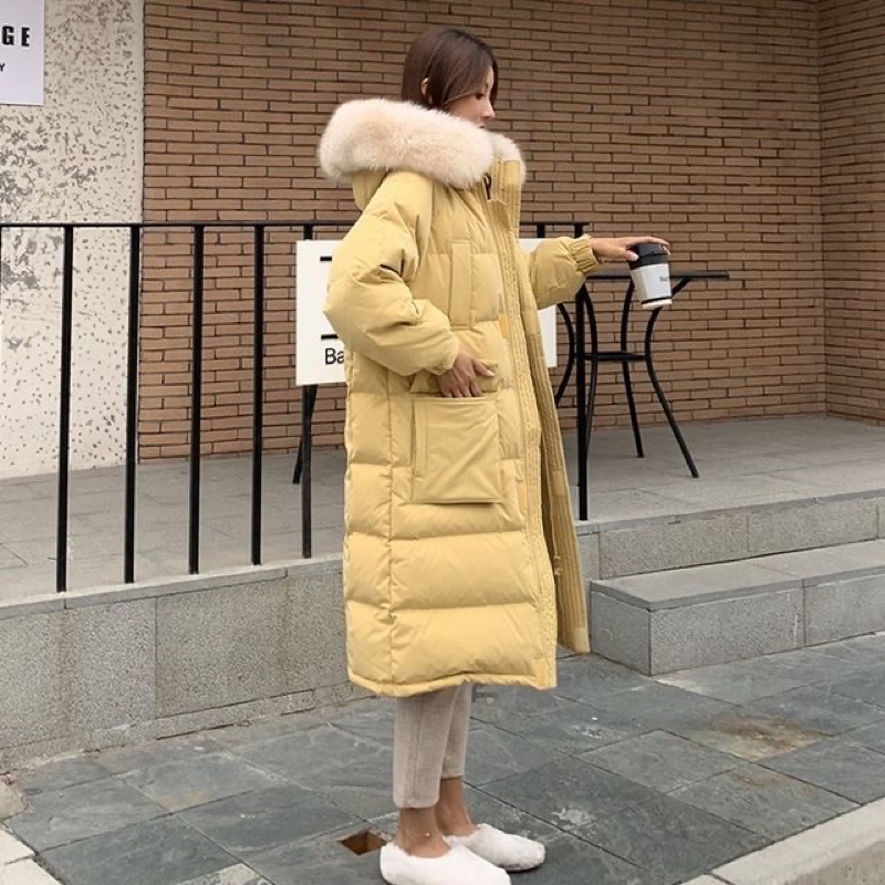 Áo phao mũ lông dáng dài hàng QCCC