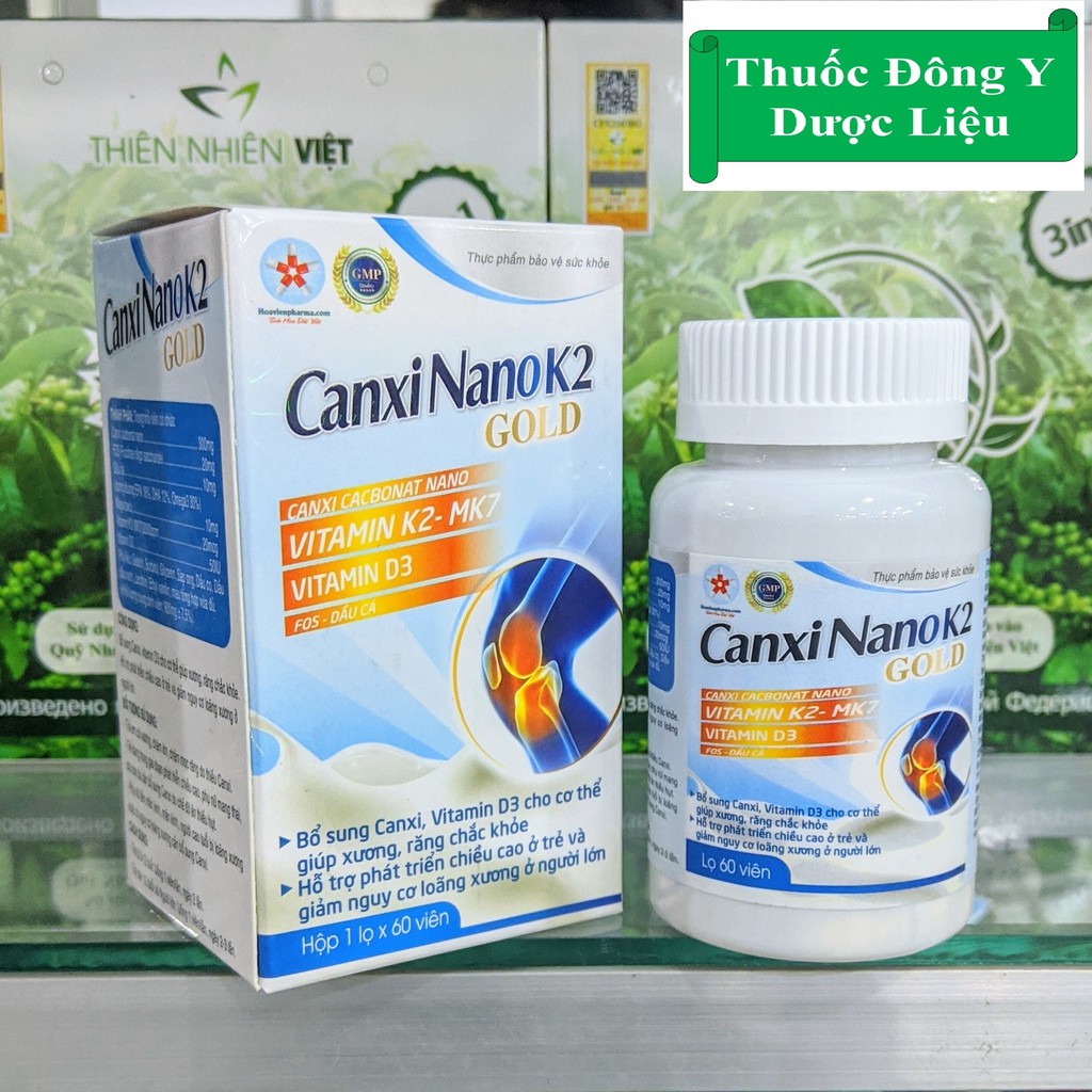 Canxi Nano ❤️ CHÍNH HÃNG ❤️ Lọ 60 viên Canxi Nano K2 Gold bổ sung Calcium + Viatmin D3 + Vitamin K2 cho xương chắc khỏe