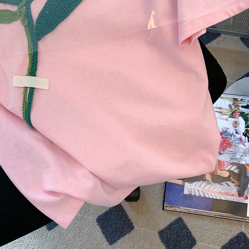 Áo Thun Nữ Tay Ngắn In Hình Hoa tulip Hồng Thời Trang Hàn Quốc