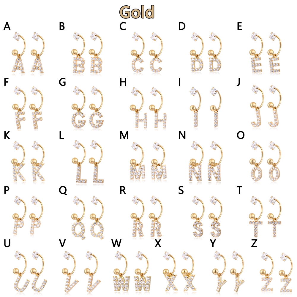 Khuyên Tai Thép Không Gỉ Hình 26 Chữ Cái Đính Đá Zircon