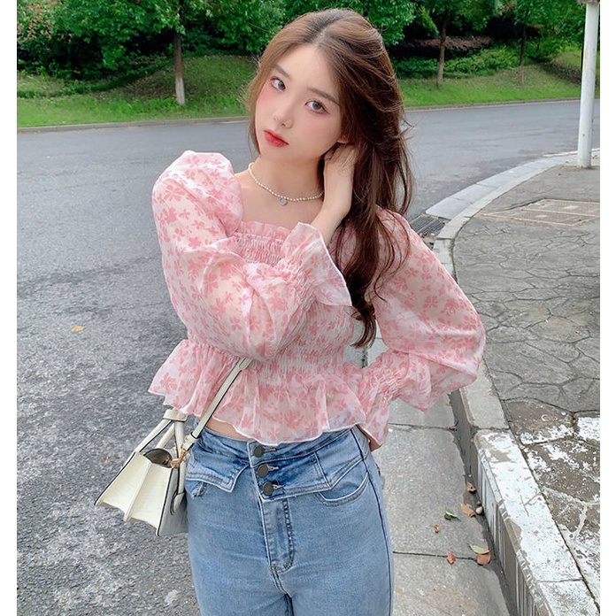 Áo Sơ Mi Chiffon Tay Dài Ôm Eo Hai Mặt In Họa Tiết Hoa Thời Trang Mùa Hè 2022 Mới Dành Cho Bạn Nữ