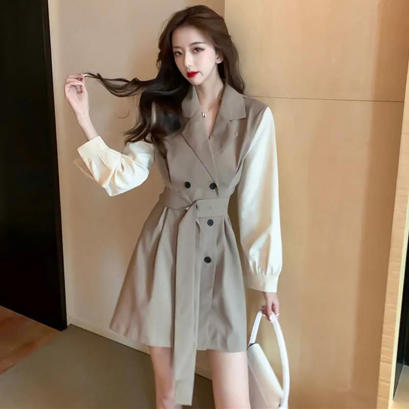 Đầm cổ vest ôm eo thời trang mùa thu Pháp tùy chọn màu sắc