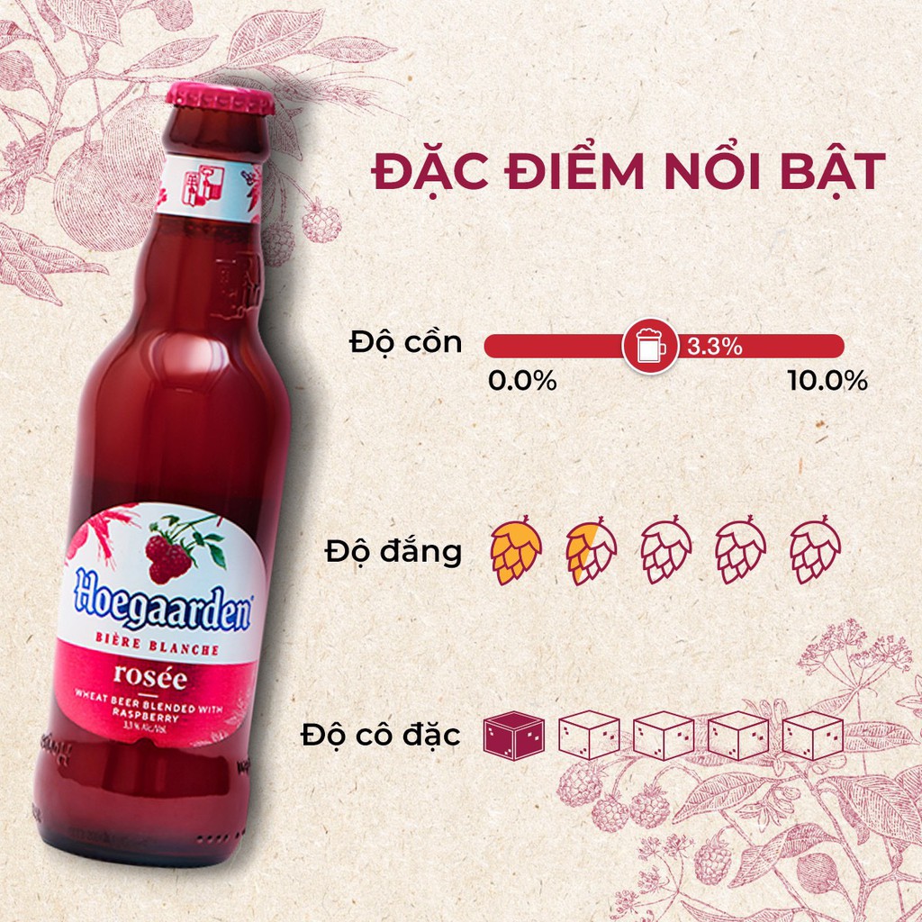 Thùng 24 Chai Bia Hoegaarden Rosee Bỉ - Bia Lúa Mỳ Dành Cho Phụ Nữ(248ml/ chai) | Chính Hãng