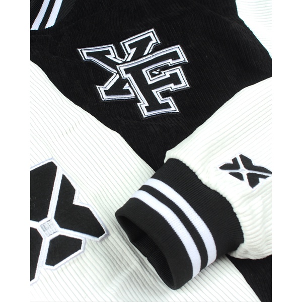 Áo Khoác Nhung Tăm Bóng Chày Thêu Nam Nữ Bomber Varsity Jacket Form Rộng 2 Lớp Màu Đen Tay Trắng By Local Brand Xfire