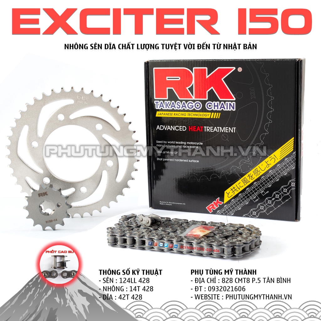 Nhông sên dĩa RK phốt cao su 428 ELO O-ring thương hiệu Nhật Bản