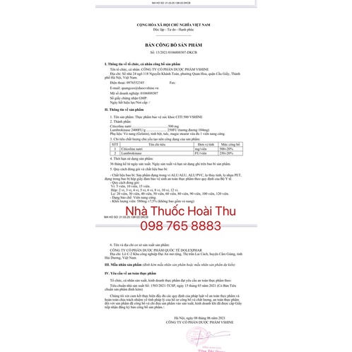 CITI 500 Vshine - Giảm đau đầu ,hoa mắt,chóng mặt,người bị suy giảm trí nhớ