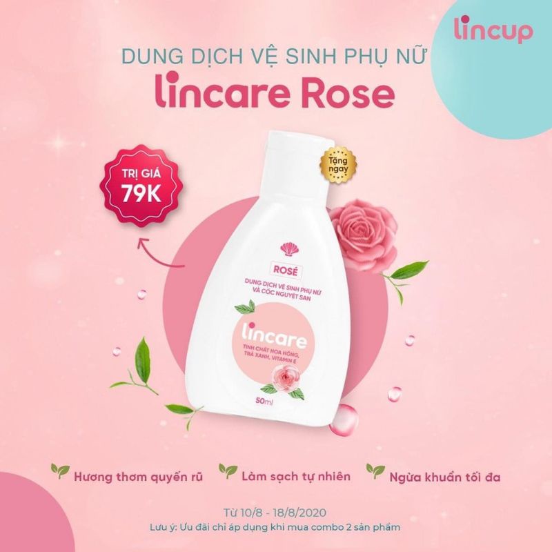 [ MUA 3 TẶNG 1] Dung dịch vệ sinh và vệ sinh cốc LINCARE Hoa hồng [ Mẫu và date mới]