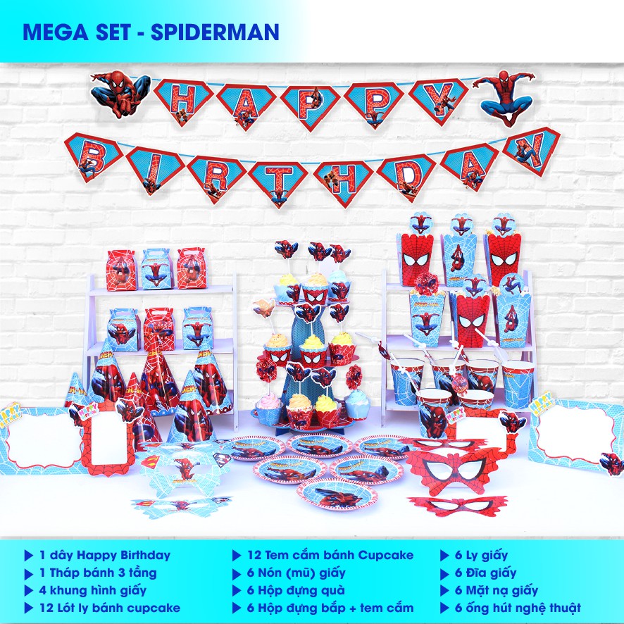 SET TRANG TRÍ SINH NHẬT CHO BÉ (Người nhện)