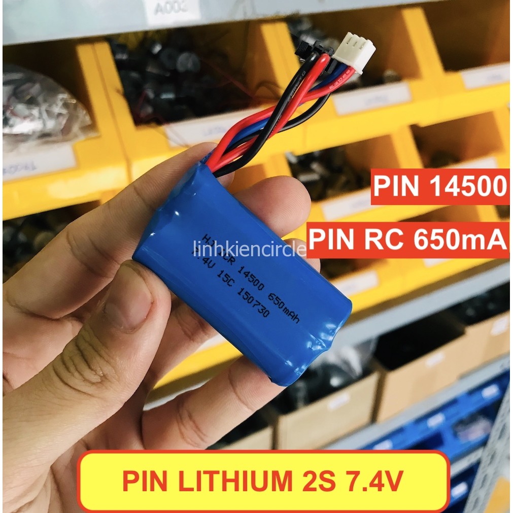 Pin lithium 2S 7.4V 650mAh pin RC 14500 15C công suất cao cho xe RC hoặc máy bay mô hình - LK0260