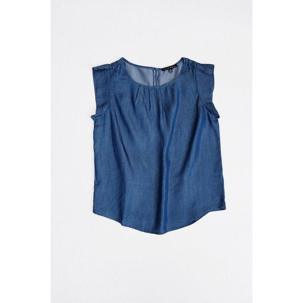 Áo denim cổ tròn tay nối không túi Haute Monte