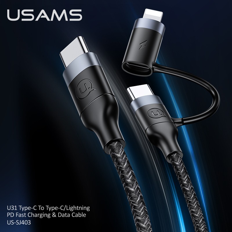 Dây Cáp Sạc Nhanh USAMS U31 PD 100W 2 Trong 1 QC 3.0 USB Type C iP 13 12 11 Cho Máy Tính Bảng Laptop
