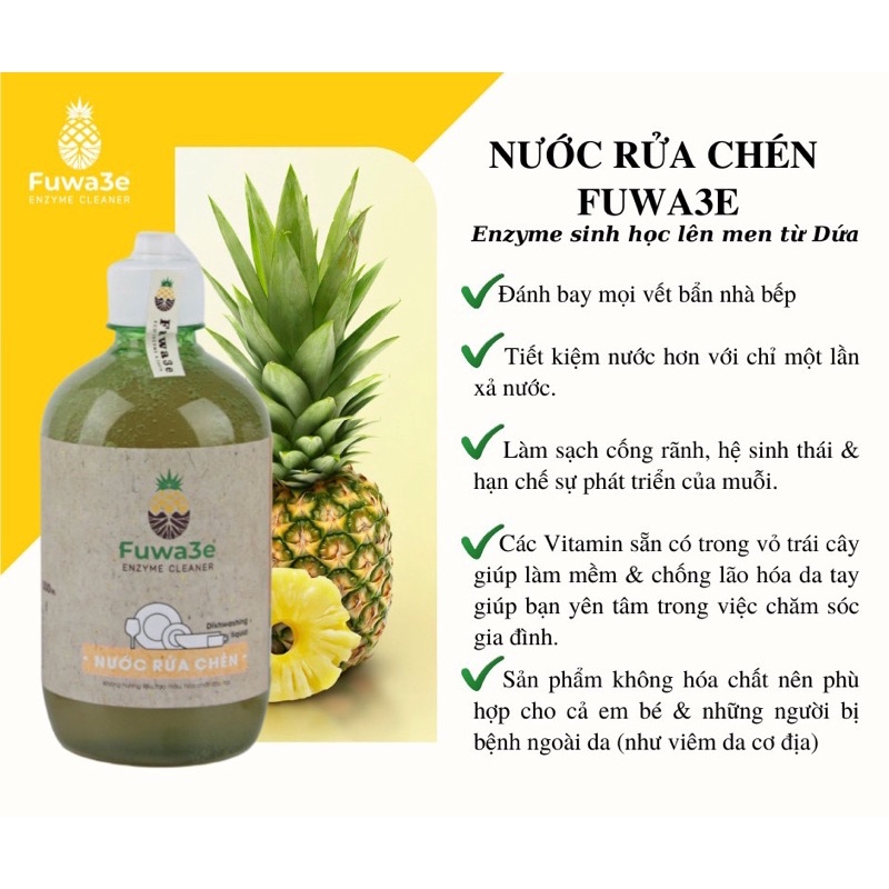 Nước rửa chén Fuwa3e hữu cơ 100% organic an toàn cho da nhạy cảm 500ML