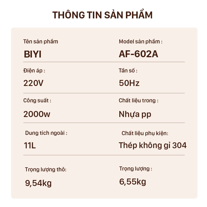 [Mã ELHADEV giảm 4% đơn 300K] Lò nướng chân không BIYI AF602A 11L 2000W, Bảo Hành 12 Tháng