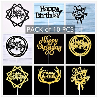 Bộ 10 que cắm trang trí bánh kem chữ happy birthday màu đen độc đáo