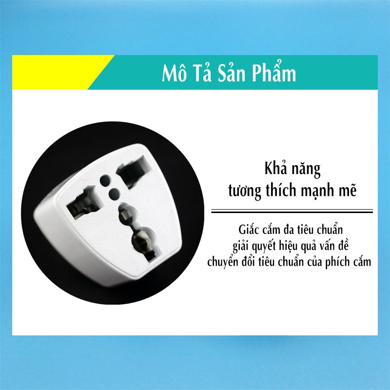 Phích cắm điện chuyển đổi 3 chấu sang 2 SUPO Mart chấu phích cắm điện dùng nhựa chịu nhiệt cao, an toàn nguồn 220V