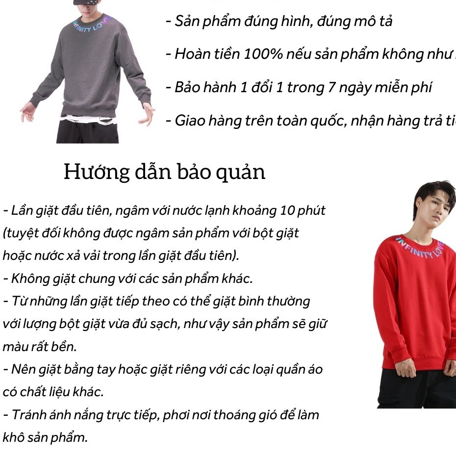 Áo Sweater nỉ phản quang unisex dài tay Infinity Love AS80 ( ảnh thật )