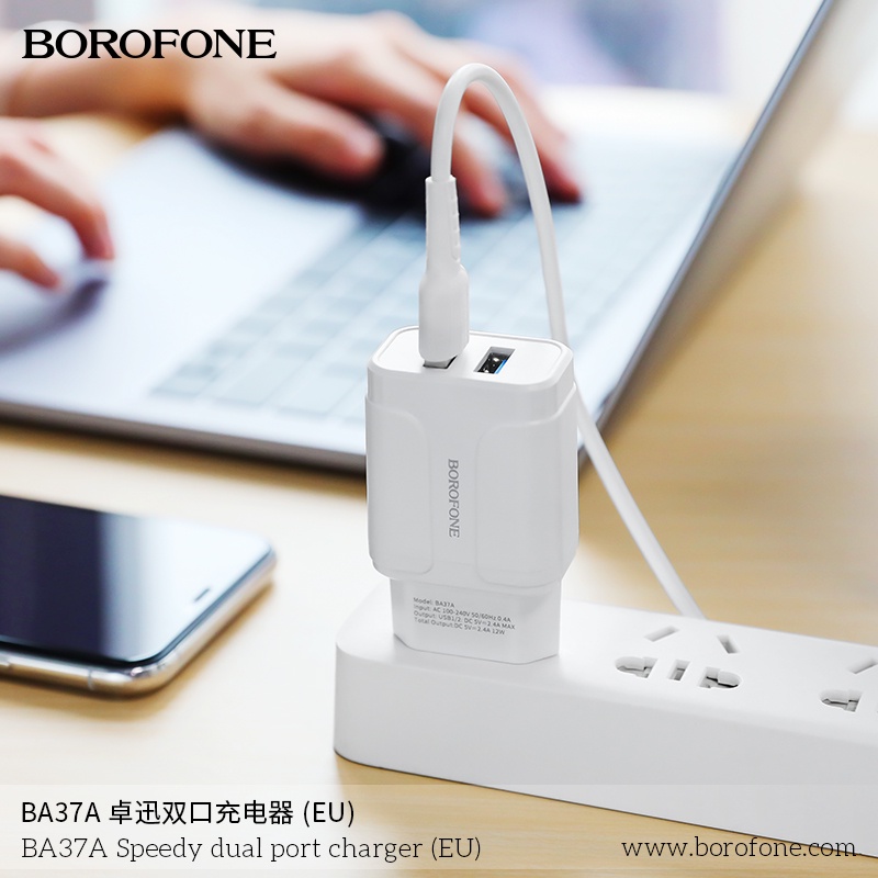 Củ sạc 2.4A BOROFONE BA37A gồm 2 cổng USB - Chính hãng