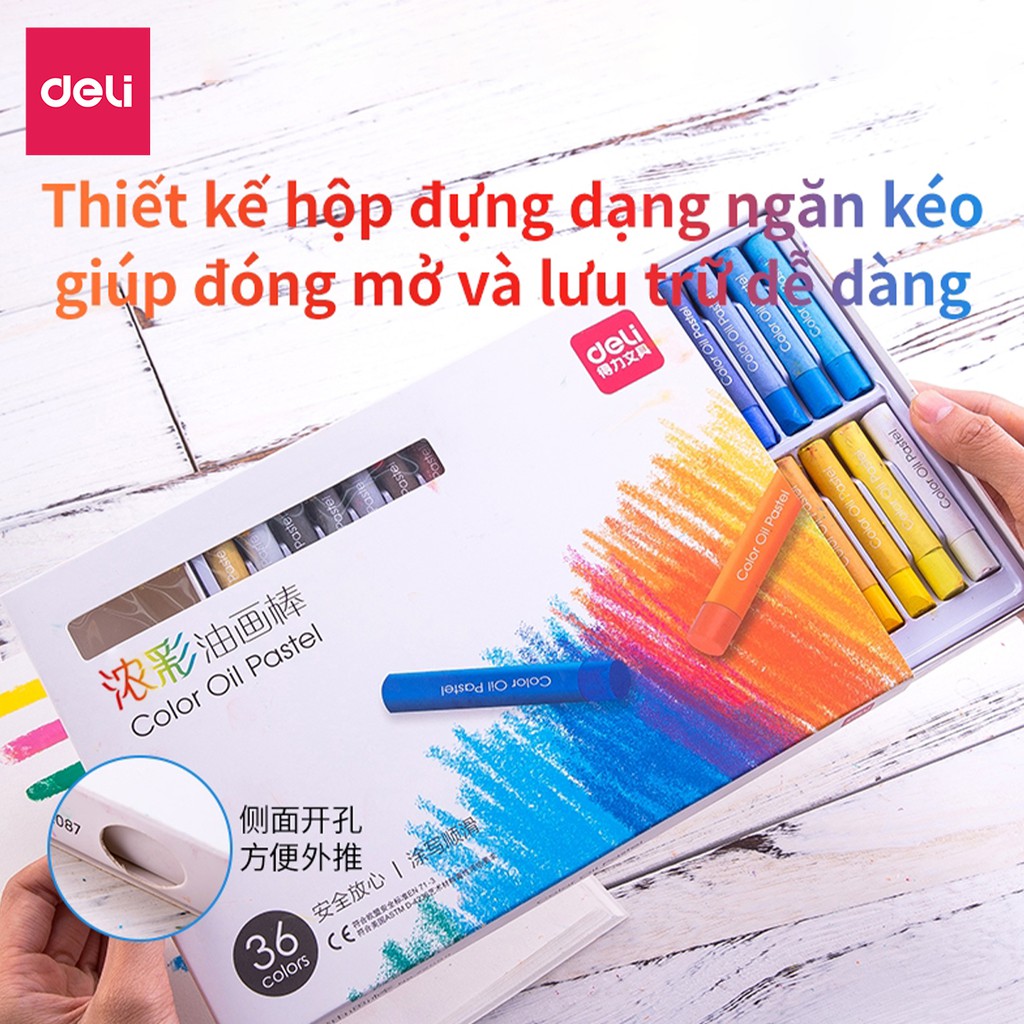 Bút sáp dầu chuyên nghiệp Deli - Hộp giấy - 24/36/48 màu - 72087 / 72088 / 72089 .