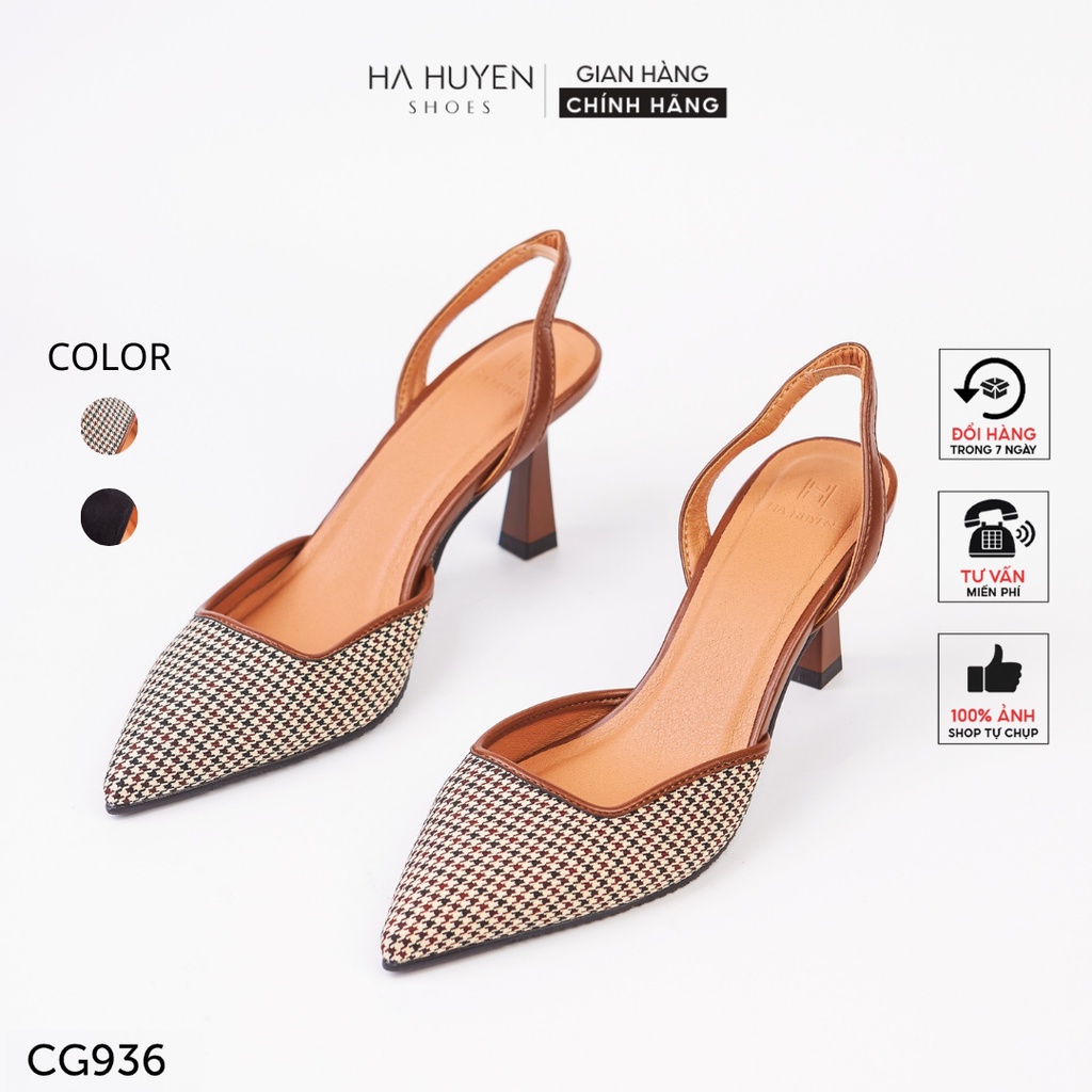 Giày cao cót Hà Huyền Shoes khoét 2 eo quai hậu GN 7p - CG936