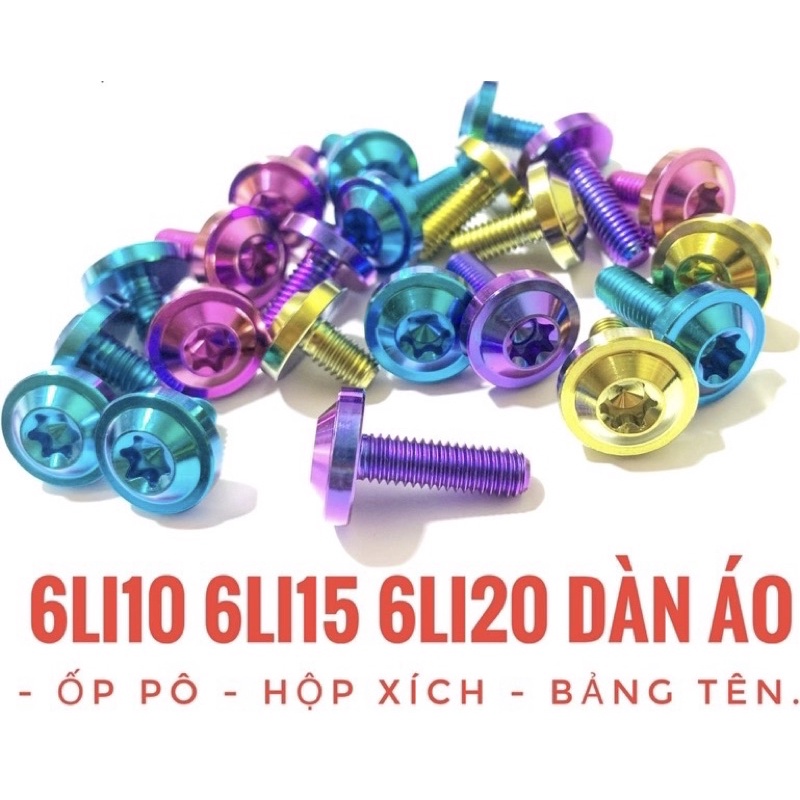 ỐC TITAN 6li15 , 6li20 DÙ TO DÀY THÔNG DỤNG GẮN DÀN ÁO , DÈ TRƯỚC SAU , ỐP PÔ , HỘP XÍCH , BAGA TẤT CẢ DÒNG XE