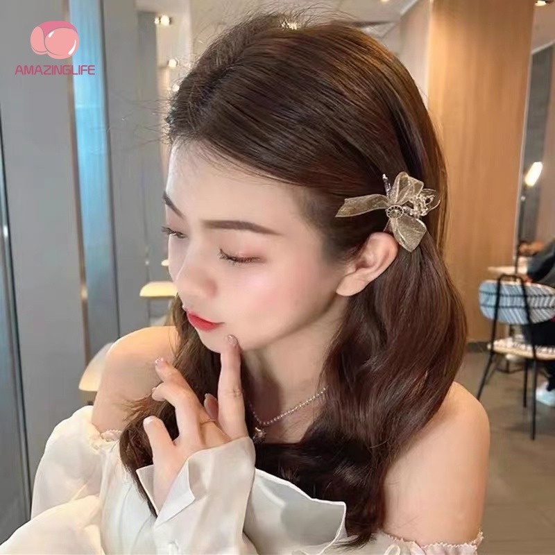 Kẹp Tóc Nơ Ruy Băng Đính Đá Thanh Lịch / Kẹp Tóc Lưới Hai Mặt Cá Mập / Kẹp Tóc Một Đường Khí Chất