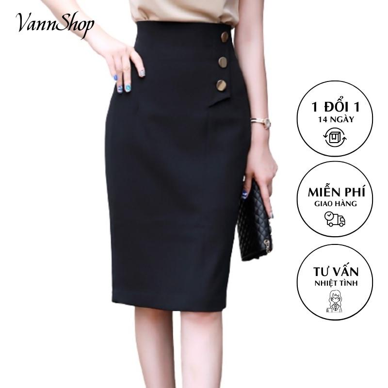 Chân váy bút chì công sở lưng cao, phối nút phong cách trẻ trung, thanh lịch LC19